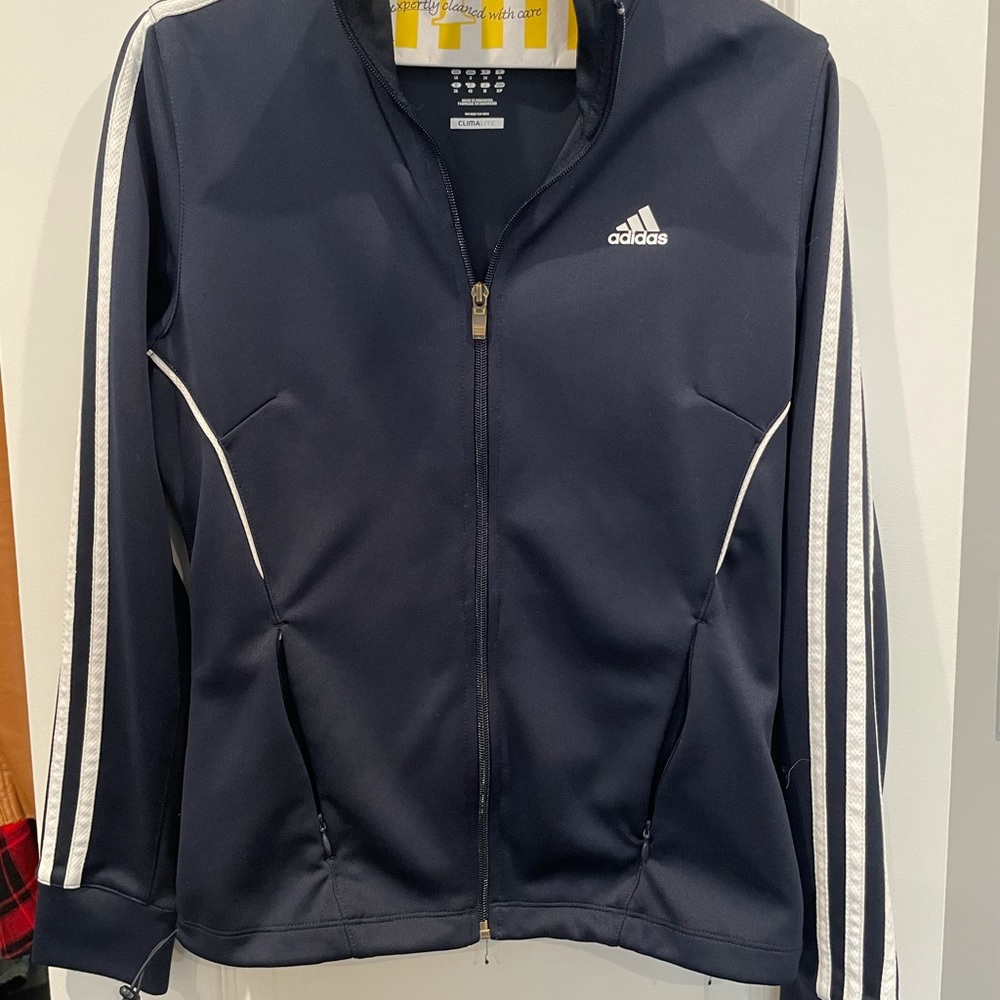 Adidas zip up climalite navy blue jacket small